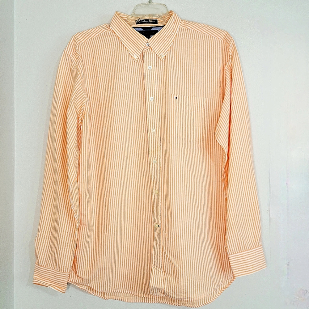 Tommy Hilfiger Academy Poplin Orange & White Striped Button Down Shirt. Size XL